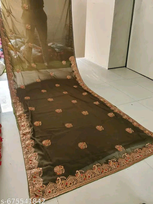 Fancy saree with embroidery and multi thread touch up and party wear saree