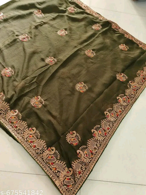 Fancy saree with embroidery and multi thread touch up and party wear saree