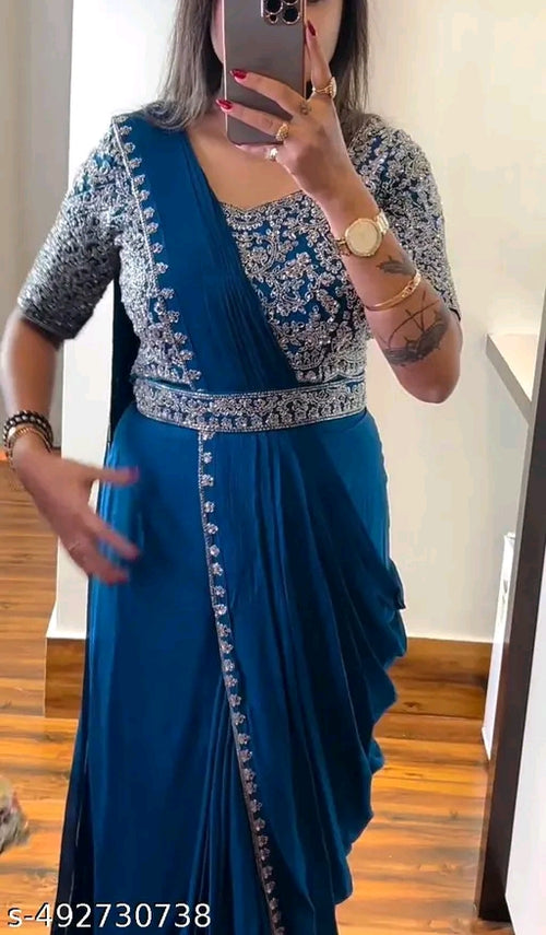 New Super Trending Embroidery Cording work ready to wear saree with embroidery blouse