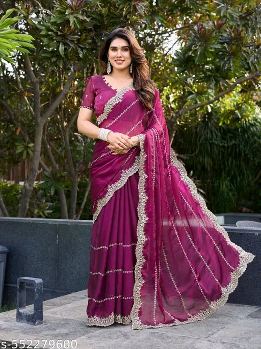 Women latest Jimmy-choo Saree with Embroidery work