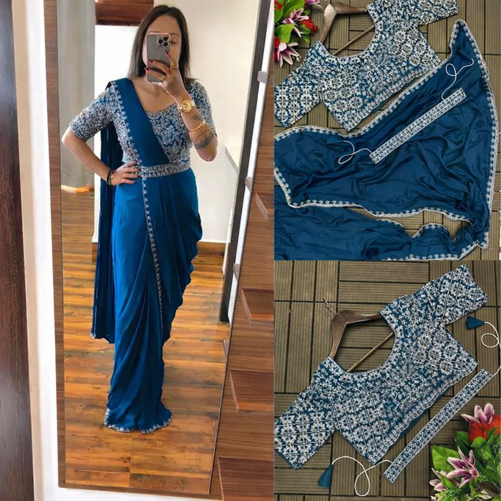 New Super Trending Embroidery Cording work ready to wear saree with embroidery blouse