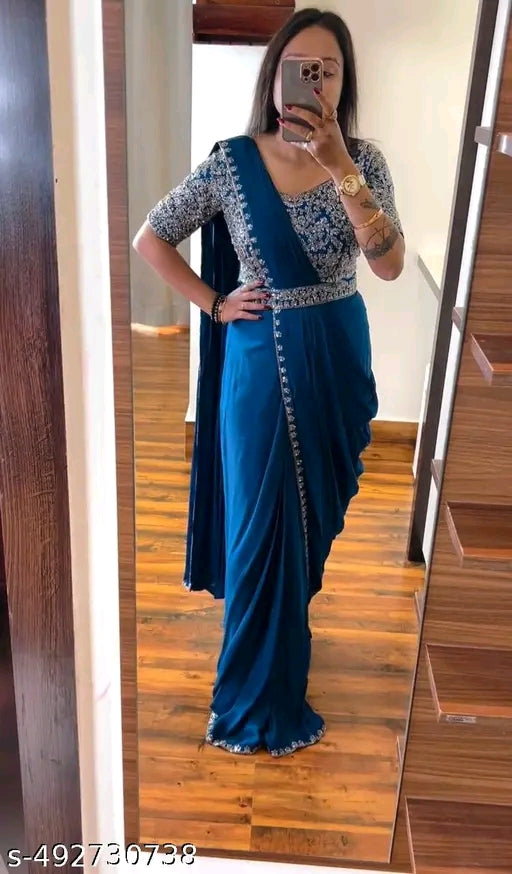 New Super Trending Embroidery Cording work ready to wear saree with embroidery blouse