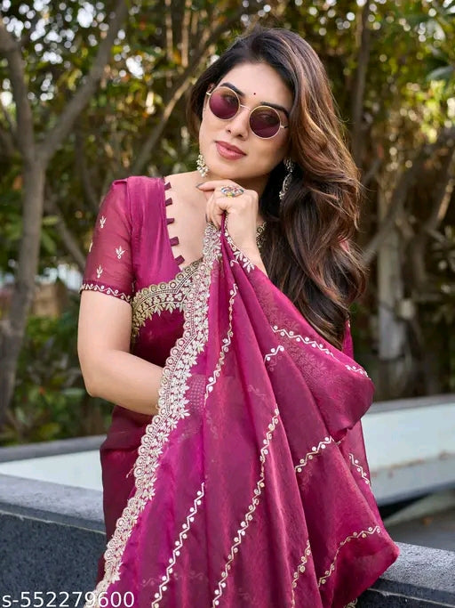 Women latest Jimmy-choo Saree with Embroidery work